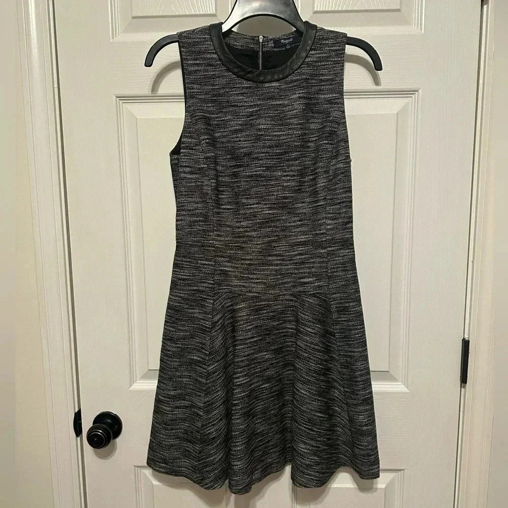 Madewell Sleeveless Tweed The Anywhere A-Line Dress Black Hidden Pockets Size 4